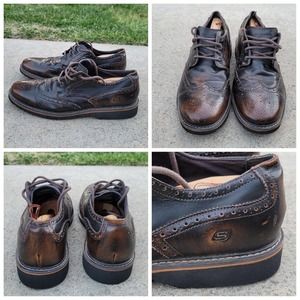 Skechers Leather Wingtip Oxford Shoes Memory Foam Men's